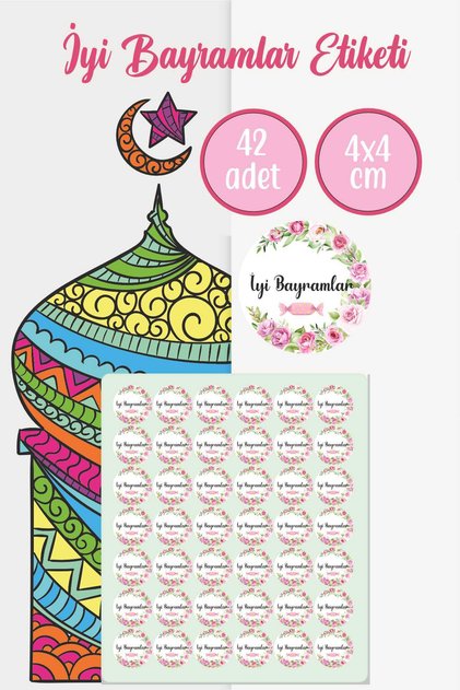 Good Holiday Sticker with Flowers and Candies 4 cm 42 Pieces Water Resistant Sticker