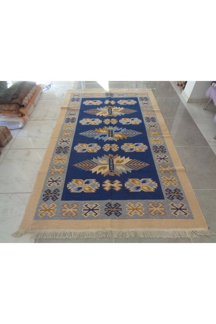 Şahmerdanoğlu Lacivert Çift Yüzlü Kilim Makinede Yıkanabilir  Sıfır Uşak Kilimi  247x153 Cm 342