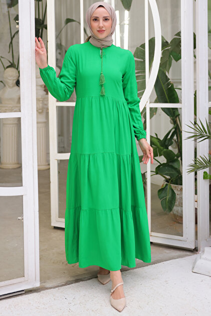 benguen 8232 Collar String Dress Green- Trendyol benguen 8232 Collar String Dress Green- Trendyol