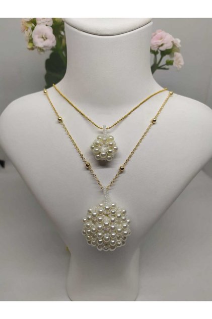 Stylish Necklace Set with Crystal Bead Detail - Cevşen Design for Mother and Daughter