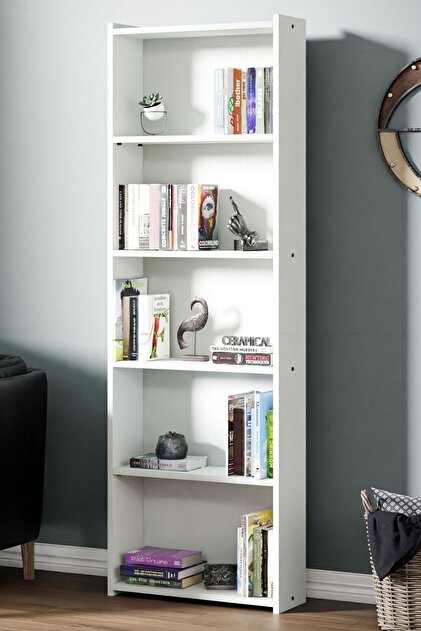 Ceramical Kts2 Modern 5 Raflı Kitaplık - 60x180cm - Beyaz - Fiyatı