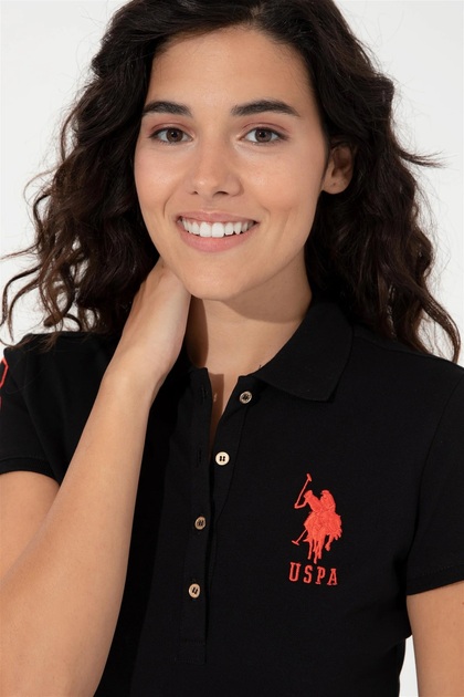 Women's Black Polo Collar Knitted Dress