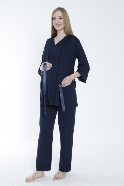 Maternity and Maternity Pajamas Set with Lace Detail and Dressing Gown