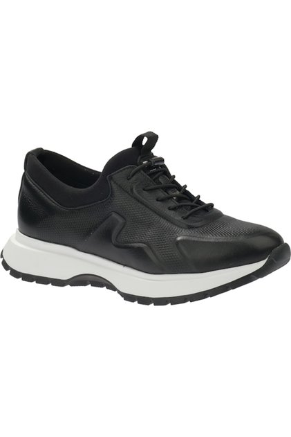 V24Ya-9711 Black Leather Women's Sneaker Shoes
