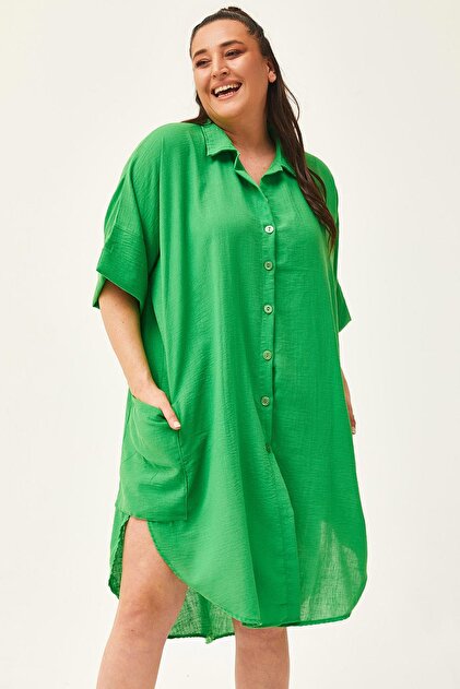 slim fit dress slacks Plus Rolled V-Neck T Shirt Dress in Olive