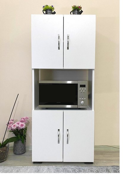 4 Kapaklı Orta Bölmeli 4 Kapılı Çok Amaçlı Beyaz Mikrodalga Mini Fırın Mutfak Dolabı
