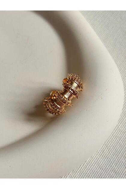 Gold Tırtıklı Minik Taşlı Kıkırdak Küpe Cuff