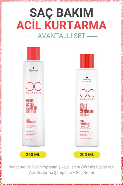 BC Clean Acil Kurtarma Şampuanı + Saç Kremi - Yıpranmış veya İşlem Görmüş Saçlar İçin