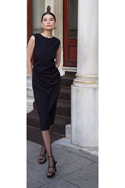 AC PRIV WOMEN'S NEW SEASON BLACK MIDI SIZE ZERO SLEEVE DRESS 777 ( OLD  MONEY STYLE )- Trendyol