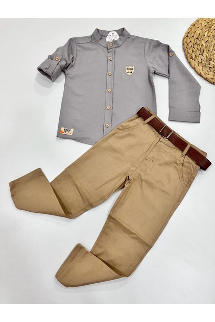 boy / long sleeve crew neck / shirt trousers / men's suit with belt