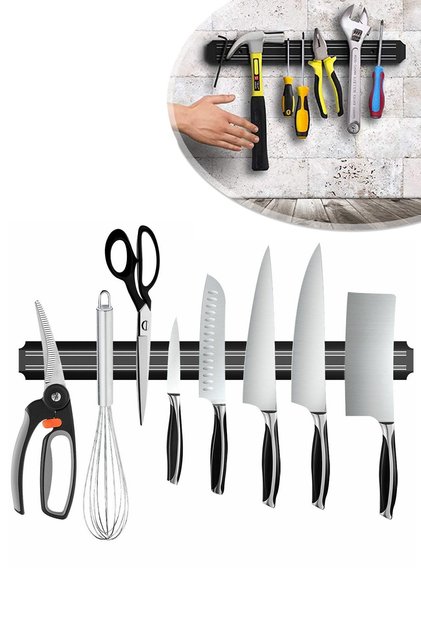 Mıknatıslı Paslanmaz Çelik Duvar Bıçak Askısı Standı 33 Cm Aparat Güçlü Tutucu Bıçaklık Organizer