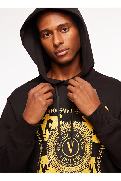 VERSACE JEANS COUTURE Kapüşon Yaka Siyah Erkek Sweatshırt