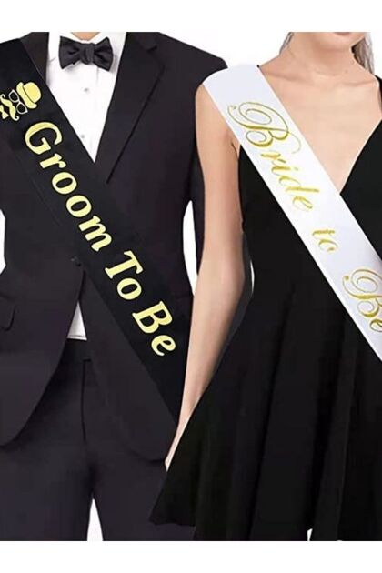 Bride To Be Kuşak, Gold Varak Baskılı bekarlığa Veda Kuşağı Gelin-Damat 2'li