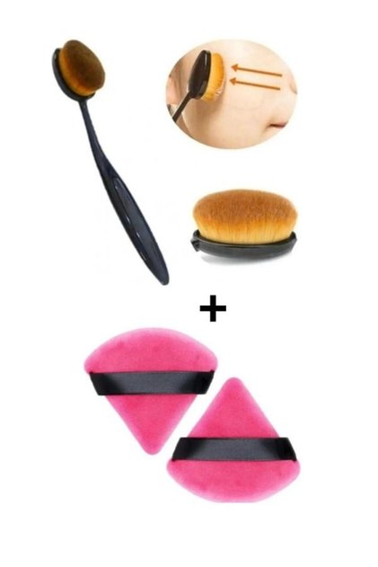 3-Piece Makeup Set - Powder Sponge and Spoon Brush