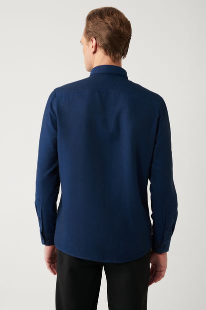 Avva Erkek Lacivert Düğmeli Yaka Kolay Ütülenebilir Oxford Pamuklu Regular Fit Gömlek E002000 - 4