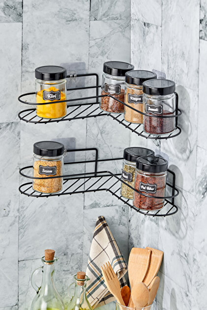 rokiharu　2商品まとめ vipgross Mutfak Rafı 2'li Set Yapışkanlı Lüks Modern Siyah Metal