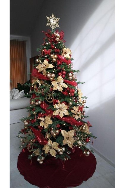 Christmas Tree Flower Gold Color Luxury Artificial Flower Ornament 25 cm 1 Pc