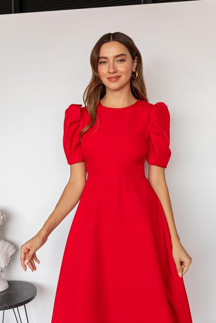 Flexible Scuba Crepe Fabric Midi Length Flared Cut Evening Dress Homecoming Dress