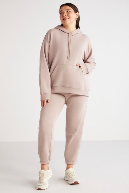 Terezabb Women's Fleece Inside Soft Comfort Fit Hooded Kangaroo Pocket Pink Large Size Sweatshirt
