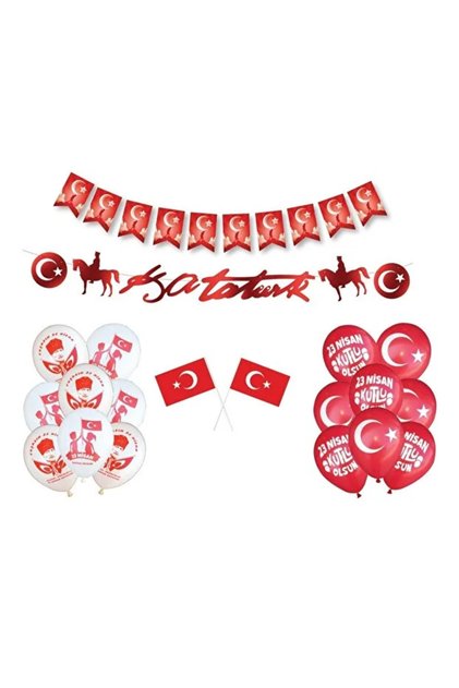 23 April Set Mustafa Kemal Atatürk Decorative Signature Banner - Ata Printed Pennant - Slatted Flag - Balloon