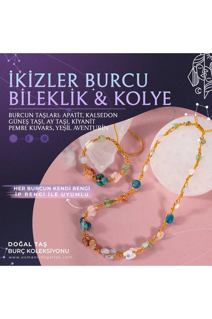 Gemini Natural Stone Natural Macrame Necklace Bracelet Set