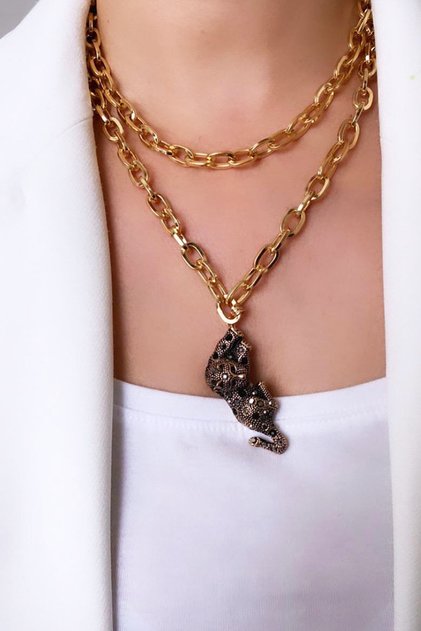 Tiger Figure Double Row Design Necklace