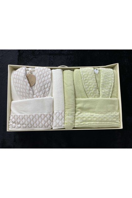 Family Aqua Cream Green Bathrobe Set