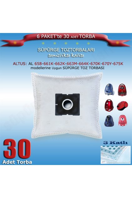 AL 658-661K-662K-663M-664K-670K-670Y-675K serisi Uyumlu SÜPÜRGE TOZ TORBASI 30 Adet 200120
