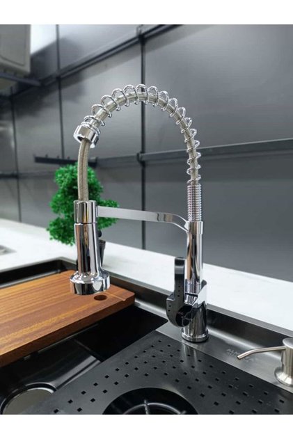 Gümüş- Siyah Spring Mutfak İçin Uygun Aşağı Çekme 2 Fonksiyon Çıkışlı Mutfak Bataryası