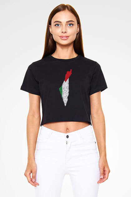 Palestine Black Unisex Crop Top T-Shirt