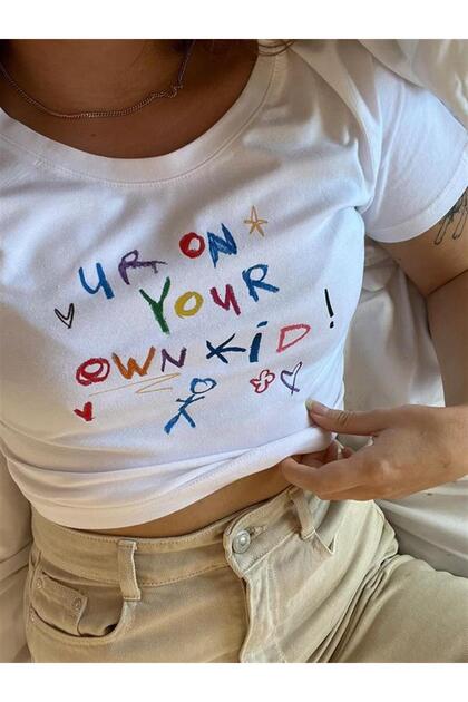 Your Own Kid Printed White Crop