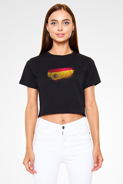 Spain - Spain Black Unisex Crop Top T-Shirt
