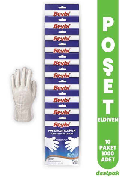 Beybi Şeffaf Poşet Eldiven 1. KALİTE (10 PAKET - 1000 ADET) (POLİETİLEN)