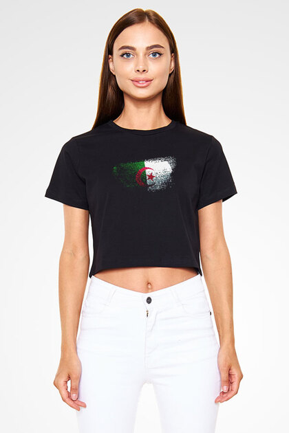 Algeria - Algeria Black Unisex Crop Top T-Shirt