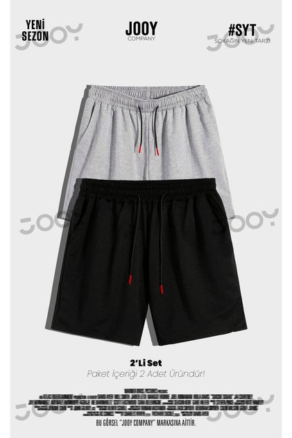 Men's Combed Cotton Shorts Black and Gray Set of Two