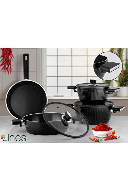 Lines 7 Parça BioSeramik Kristal Tencere Seti İndüksiyon Taban