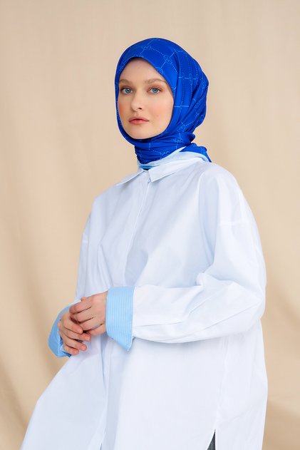 Mk Baklava Cotton Scarf Cobalt Blue