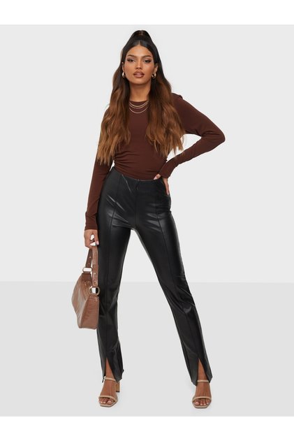 ONLPAPAYA FAUX LEATH SLIT LEGGING Yüksek Bel Paçası Yırmaçlı Suni Deri Geniş Paça Flare Pantolon