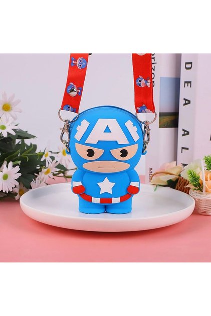 Captan Marvel Silicone Kids Wallet with Side Shoulder Strap - Adjustable Shoes