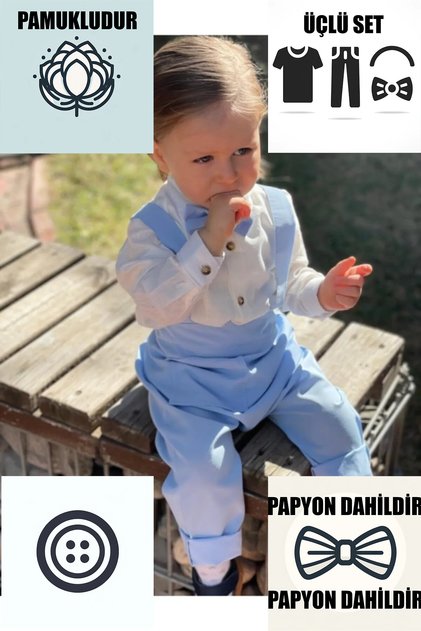Blue Salopet White Shirt And Bow Tie Baby And Children's Clothing Holiday Boy's Gift