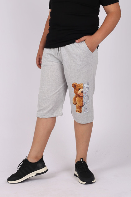 Boy's Robotic Teddy Bear Print Detailed Pocket Shorts/Capri