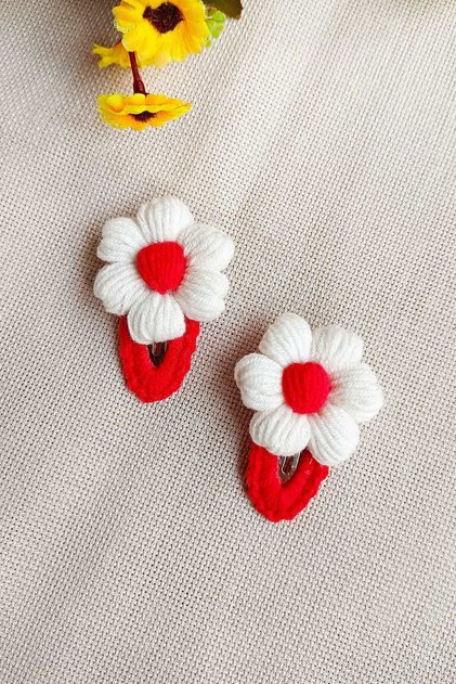 Daisy Patterned Snap Fastener Children's Baby Hair Clip / Hair Accessory Set of 2 Baby Hair Clips - Girls' Hair Clips