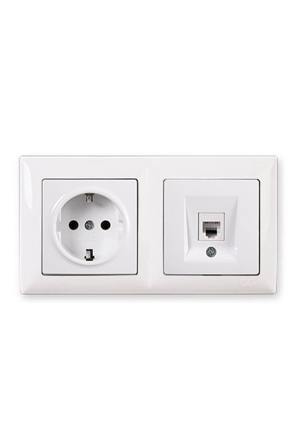 Visage Beyaz 2'li Set Topraklı Priz ve Telefon Nümeris Cat3 Set
