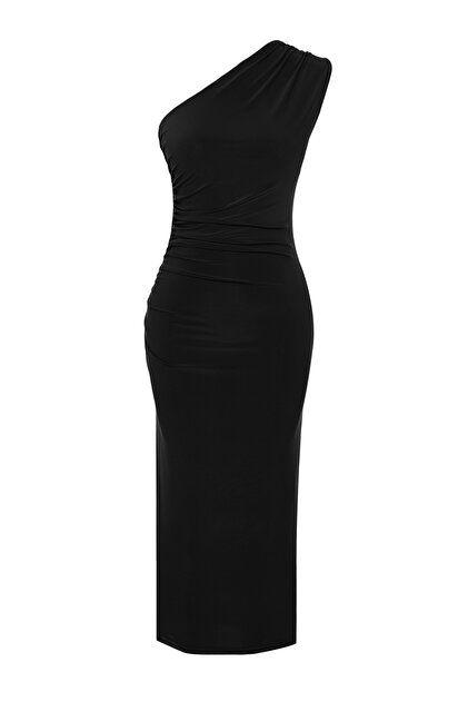 strapless open back dress Adalyn One Shoulder Crepe Maxi Dress - Black main image 1