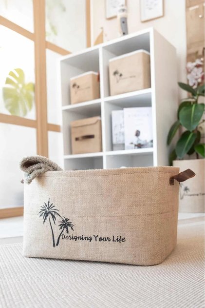 Jute In-Cabinet Laundry Children's Room Toy Organizer Folding Storage Basket Organizer 40x30x24