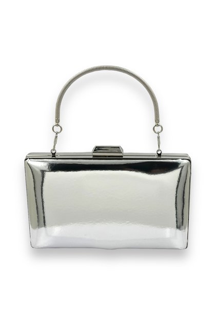 Silver Gray Lame Mirror Patent Leather Metal Handle Evening Dress Bag Evening Bag Henna Wedding Engagement Prom