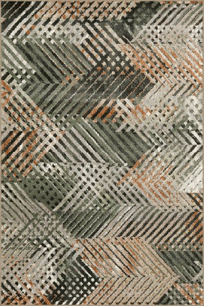 Yeşi Bej Temalı Zik Zak Geometrik Desenli Kreatif Modern Dekoratif Halı 4519