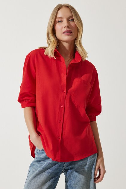 Women's Red Balloon Sleeve Poplin Shirt DD01308