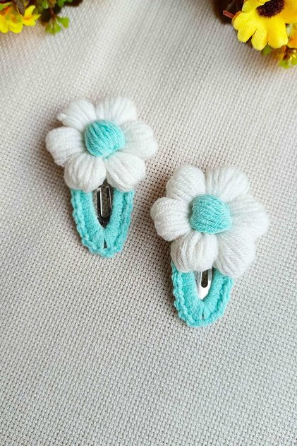 Daisy Patterned Snap Fastener Children's Baby Hair Clip / Hair Accessory Set of 2 Baby Hair Clips - Girls' Hair Clips