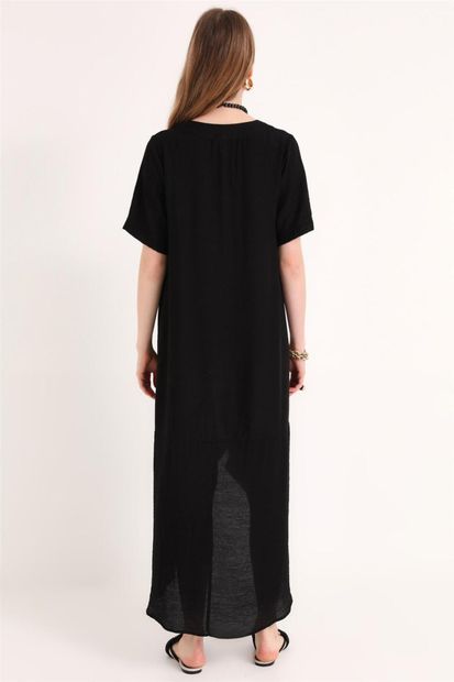 HomeStore Elbise Tunusien 3 Dügmeli Yaka Kisa Kol - Siyah - 3